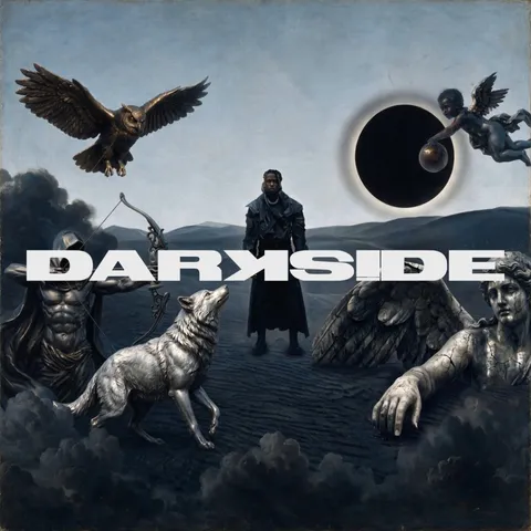 DARKSIDE cover art: a figure in a long coat under a black sun